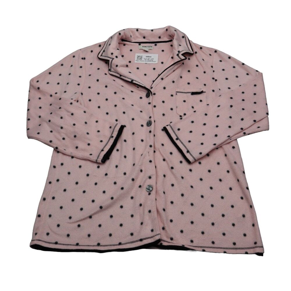Anne Klein Shirt Womens L Pink Polka Dot Long Sleeve Button Up Pajama Top